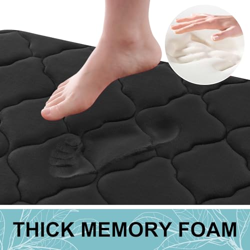 OLANLY Memory Foam Bath Mat Rug 24x16 Ultra Soft Absorbent Non-Slip Black
