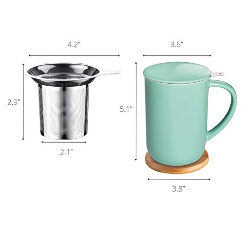 Mint Green Porcelain Tea Mug with Infuser, Lid & Coaster – 16oz