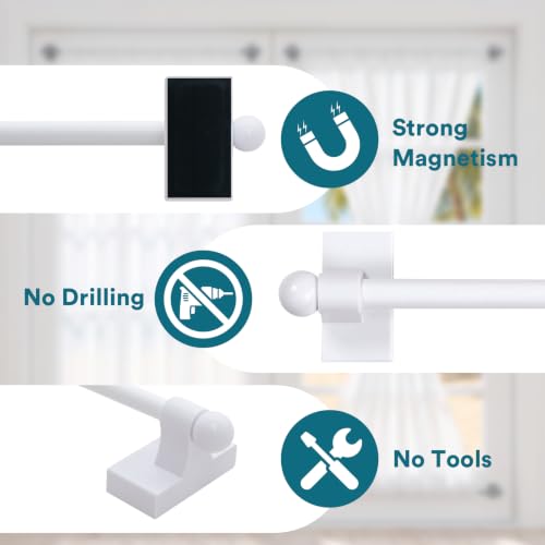 Magnetic Curtain Rods for Metal Doors, 16-28 Inch, White - 2 Pack