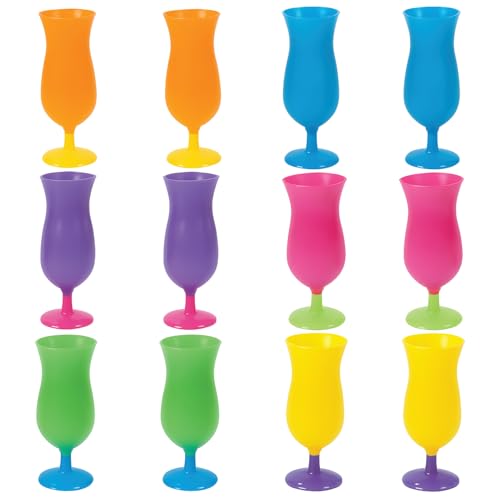 14 oz Plastic Hurricane Cocktail Glasses Set of 12 - Unbreakable Party Cups