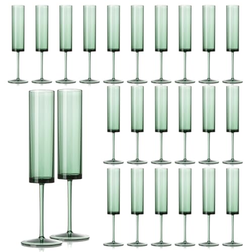 Green Acrylic Wine Glasses Set 24 Pack - Dark Green Champagne & Cocktail Glasses for Weddings & Celebrations