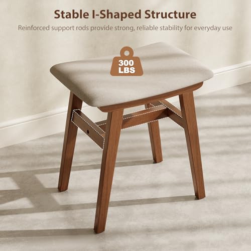 Solid Wood Vanity Stool with Linen Saddle Cushion - 18.5" Height