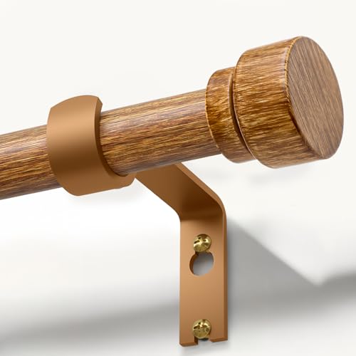 Adjustable Wood Grain Curtain Rod - 1" Heavy Duty Window Rod (66-120 Inches)