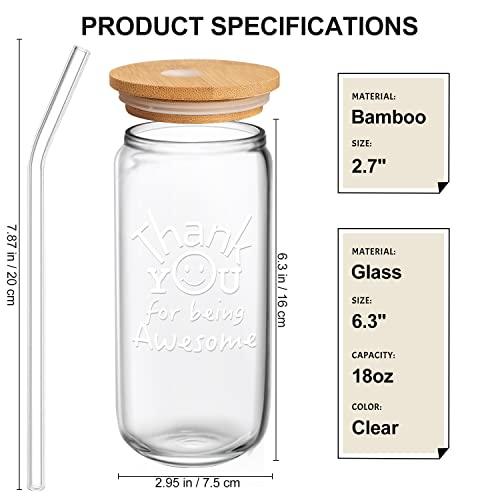 Thank You for Being Awesome Glass Can Cup with Lid and Straw, 18oz