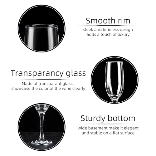 Set of 16 Champagne Flutes, 6oz Classic Long Stem Sparkling Wine Glasses