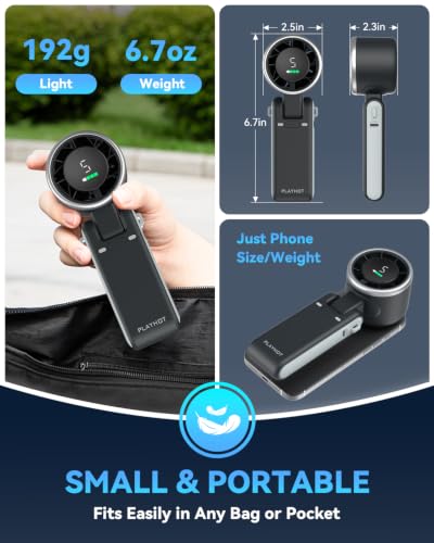 PlayHot Portable Handheld Turbo Fan 5-Speed USB-C Rechargeable