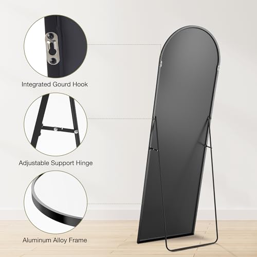 64" x 21.5" Full Length Floor Mirror with Stand, Shatter-Proof Glass, Black