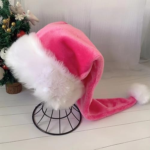 Pink Plush Velvet Santa Hat - Christmas Party Hat for Women & Men