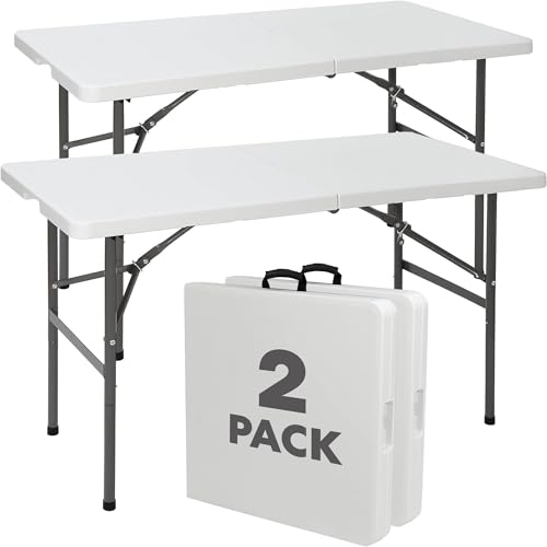 4ft Folding Utility Tables, 2-Pack Portable Indoor Outdoor Tables
