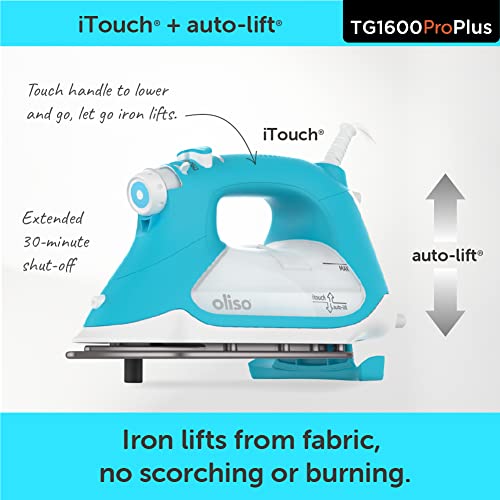 Oliso ProPlus Auto-Lift Steam Iron Turquoise 1800W for Sewing & Quilting