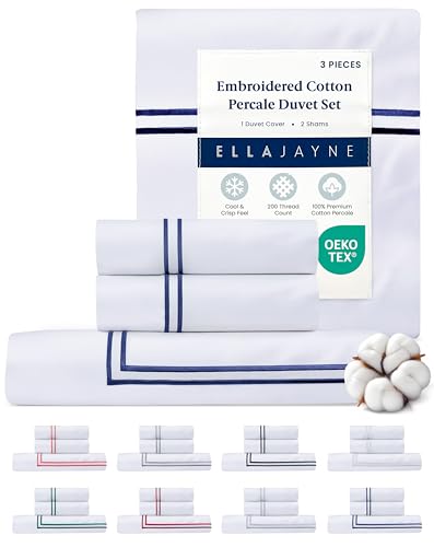 100% Cotton Percale Duvet Cover Set - Queen Size 3 Pieces with 2 Shams