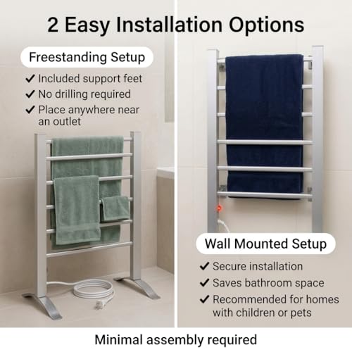 6-Bar Electric Heated Towel Rack - Wall Mounted or Freestanding Dryer