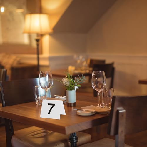 Tapix 1-25 White Restaurant Table Number Tents - 3x3.5 inch Pack of 25