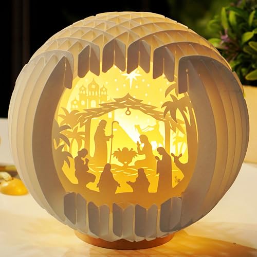 Handcrafted LED Lighted Paper Nativity Scene Tabletop Decor