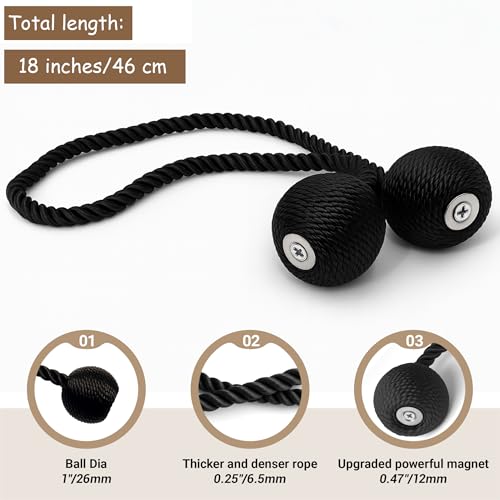 Magnetic Curtain Tiebacks - 2 Pack No-Drill Decorative Drape Clips (Black)