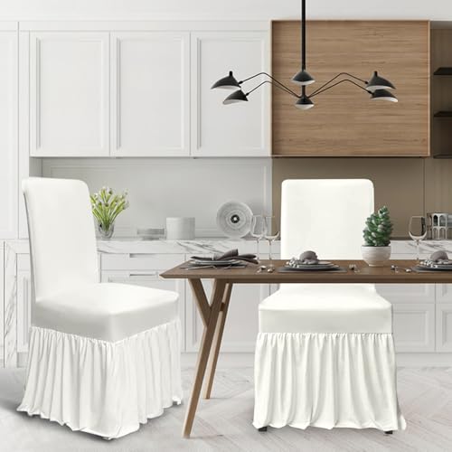 Stretch Dining Chair Covers Set of 4 with Skirt – Cream