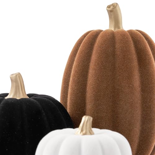 3-Piece Flocked Resin Pumpkin Set for Fall Thanksgiving Home Decor