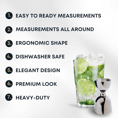 BARIANTTE Silver Double Jigger - Premium Bar Cocktail Measure, 1 oz & 2 oz