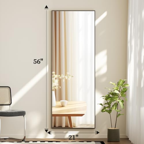 Full Length Floor Mirror with Stand, 56"x21" Aluminum Alloy Frame