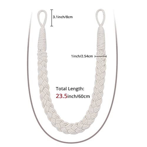2 Pack Natural Cotton Rope Curtain Tiebacks, Boho Hand-Woven Drape Holdbacks