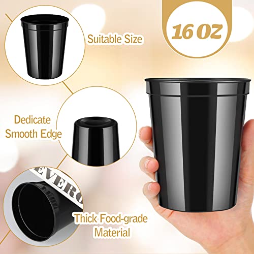 Nuogo 120-Pack 16oz Black Plastic Stadium Cups Bulk for Parties