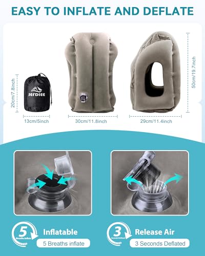 Inflatable Travel Neck Pillow for Airplanes, Cars & Office - Grey