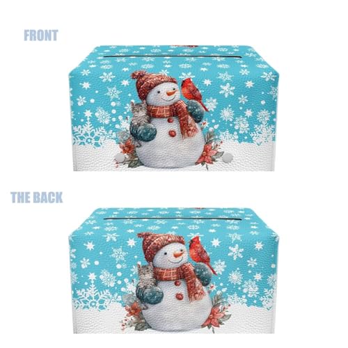 Snowman Cardinal Bird Snowman Tissue Box Cover - PU Leather Rectangular 10x5x5