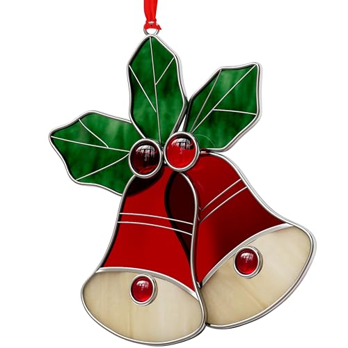 Hand Painted Red Bell Stained Glass Sun Catcher Ornament