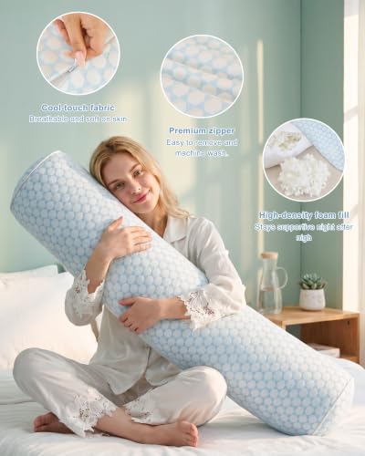 Cooling Bolster Body Pillow for Side Sleepers - 8x47 Inch Memory Foam