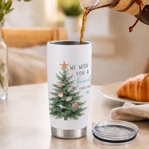 LRTOFUTEY Beach Christmas Tree Tumbler 20oz - Christmas Tree-01 with Lid & Straw