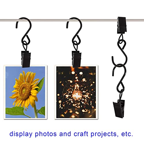 AMZSEVEN Stainless Steel Curtain Clips with Hooks, 2.4 Inch Black Party Light Hangers, 50 Pack