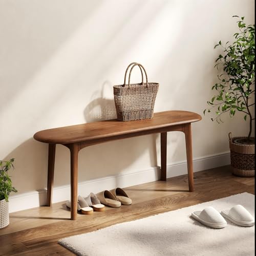 Solid Wood Dining Bench, Modern Entryway Bench with Rounded Corners
