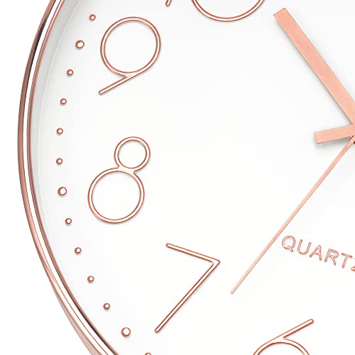 12-Inch Modern Silent Wall Clock, Rose Gold Non-Ticking Quartz Clock
