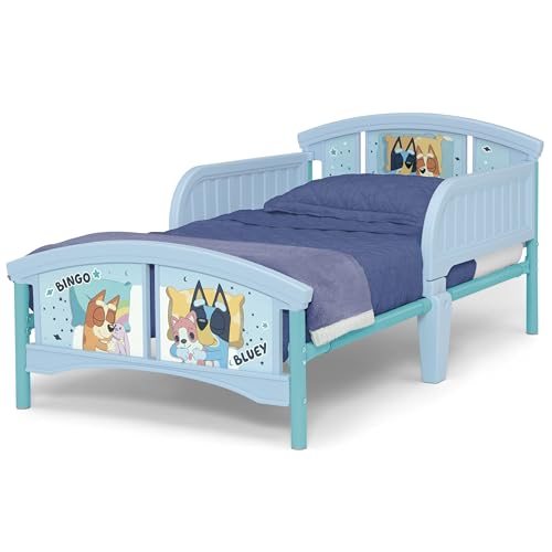 Low-to-Floor Plastic Toddler Bed with Safety Guardrails & Steel Frame