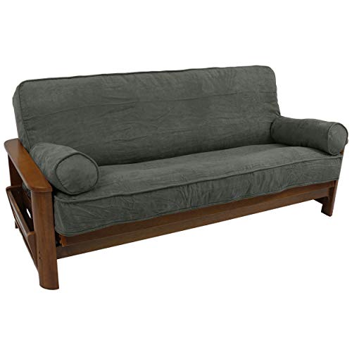 Solid Microsuede Futon Cover Set with 2 Bolster Pillows - Steel Grey