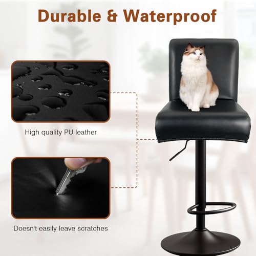 Stretch Waterproof Bar Stool Covers with Backs - 4 Pack Black