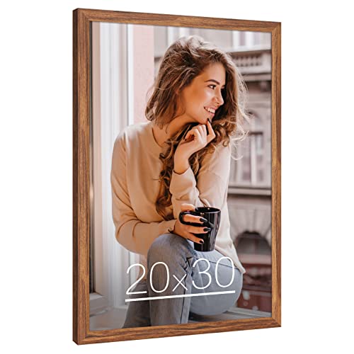 20x30 Solid Wood Picture Frame - Rustic Brown Poster Frame with HD Plexiglass