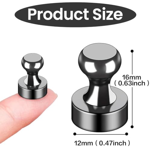 Strong Neodymium Magnetic Push Pins (12 Pack) - Black Refrigerator Magnets