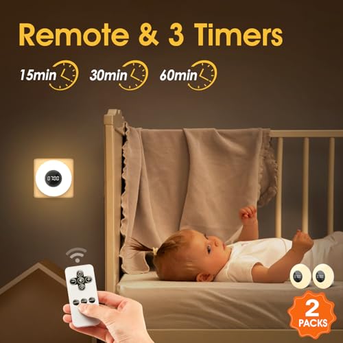 2 Pack Bathroom Clock with Remote, Dimmable LED Night Light & Shower Timer