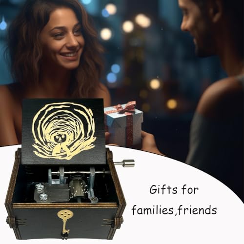 Engraved Wooden Hand Crank Music Box - Decorative Keepsake Gift