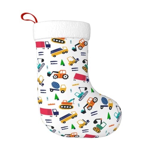 Personalized Christmas Stockings with Cute Building Truck Design - 18 Inch Kids Holiday Gift