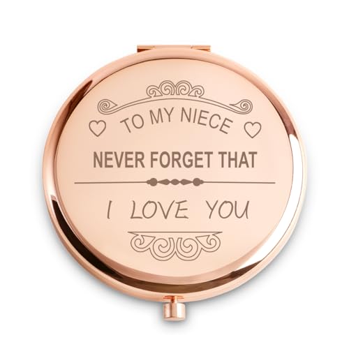 Personalized Niece Gift - Engraved Compact Mirror from Auntie, Sentimental Mother’s Day & Birthday Gift - Rose Design