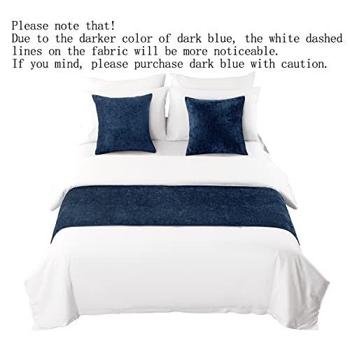 AMBERIS Soft Chenille Bed Runner - Dark Blue Modern Decorative Bed Scarf