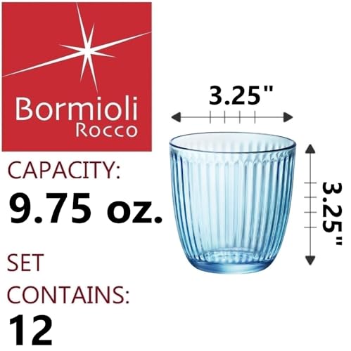 Blue Textured Water Glasses, 9.75 oz Retro Drinking Tumblers, Set of 12