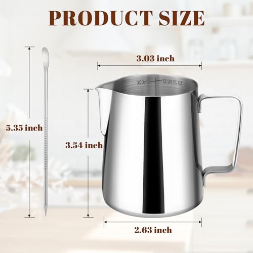 Stainless Steel Milk Frothing Pitcher 12oz with Latte Art Pen & Scale
