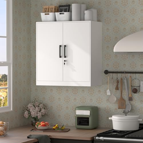 28-Inch Metal Wall Storage Cabinet with Adjustable Shelf and Locking Door