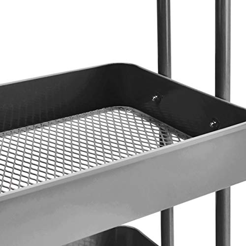 3-Tier Rolling Metal Utility Cart with Lockable Wheels & Mesh Bins, Charcoal