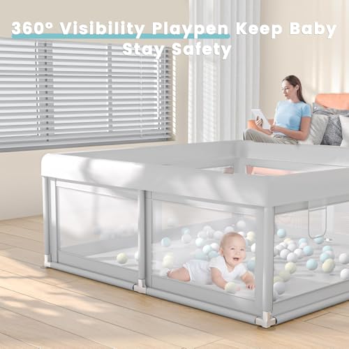 Hiaksedt Baby Playpen 50x50 Inch Sturdy Safety Play Yard with Breathable Mesh