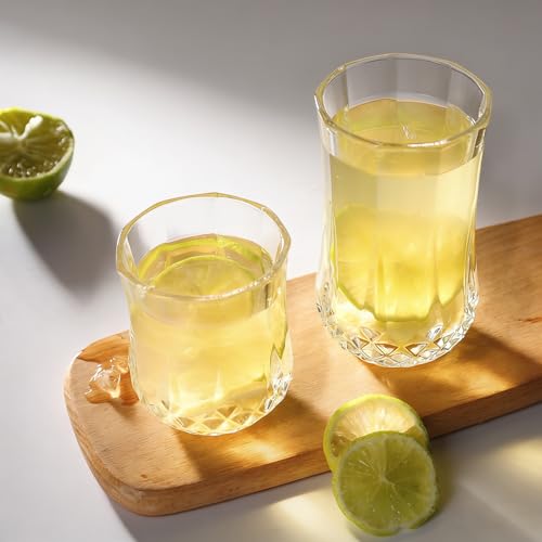 8-Piece Glassware Set, Clear Ribbed Drinking Glasses for Water and Cocktails