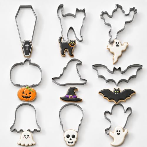 Halloween Cookie Cutters Set - 9 Stainless Steel Shapes for Festive Baking